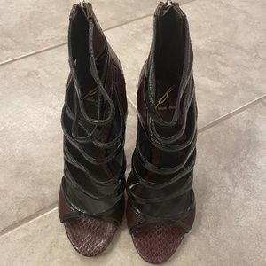 Brian Atwood Lynnden Pony Hair/Snakeskin Burgundy Black pumps